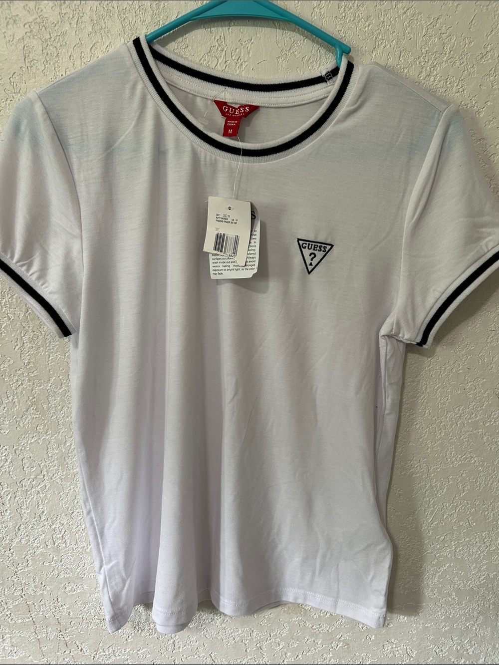 GUESS White Short-Sleeve Ringer Tee with Black Trim